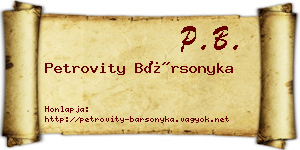 Petrovity Bársonyka névjegykártya